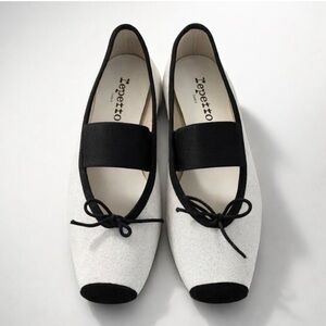 Repetto NWOB ballet Mary Jane flats, glitter white, black suede toes, size 7